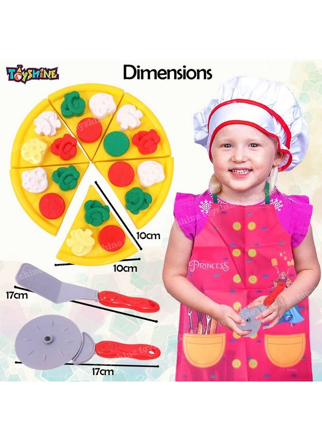 Toyshine Round Pizza Party Fast Food Pretend Cooking & Cutting Play Set with Apron Toy for Kids (Multi-Color)