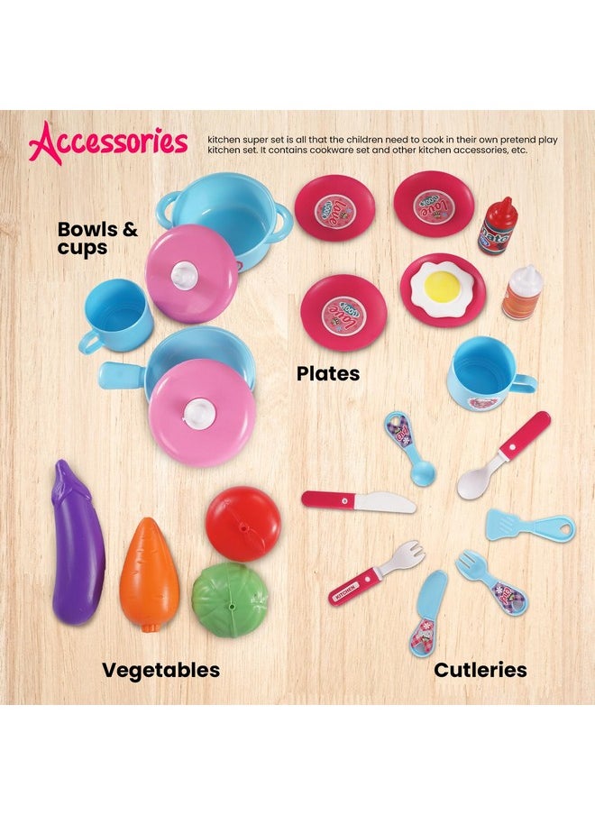 Baybee 2 in 1 Pretend Play Kitchen Set for Kids Girls, Portable Pretend Play Little Chef Set Toys for Kids, Role Play Cooking Kitchen Set Kids Toys for 3,4,5,6 Years Girls