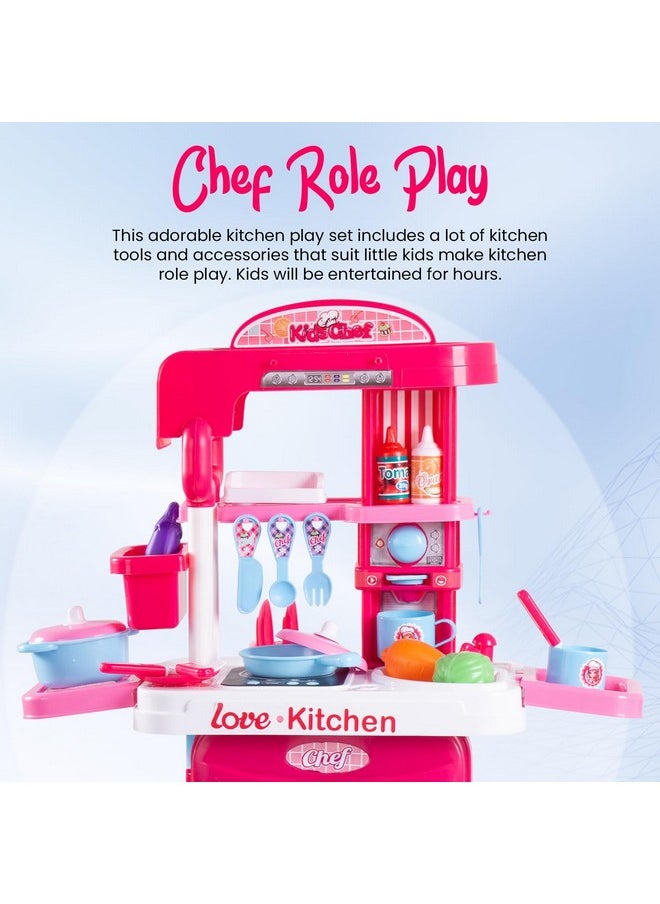 Baybee 2 in 1 Pretend Play Kitchen Set for Kids Girls, Portable Pretend Play Little Chef Set Toys for Kids, Role Play Cooking Kitchen Set Kids Toys for 3,4,5,6 Years Girls
