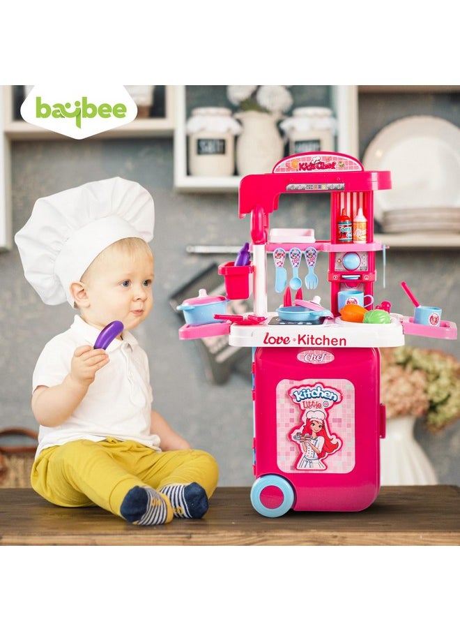 Baybee 2 in 1 Pretend Play Kitchen Set for Kids Girls, Portable Pretend Play Little Chef Set Toys for Kids, Role Play Cooking Kitchen Set Kids Toys for 3,4,5,6 Years Girls