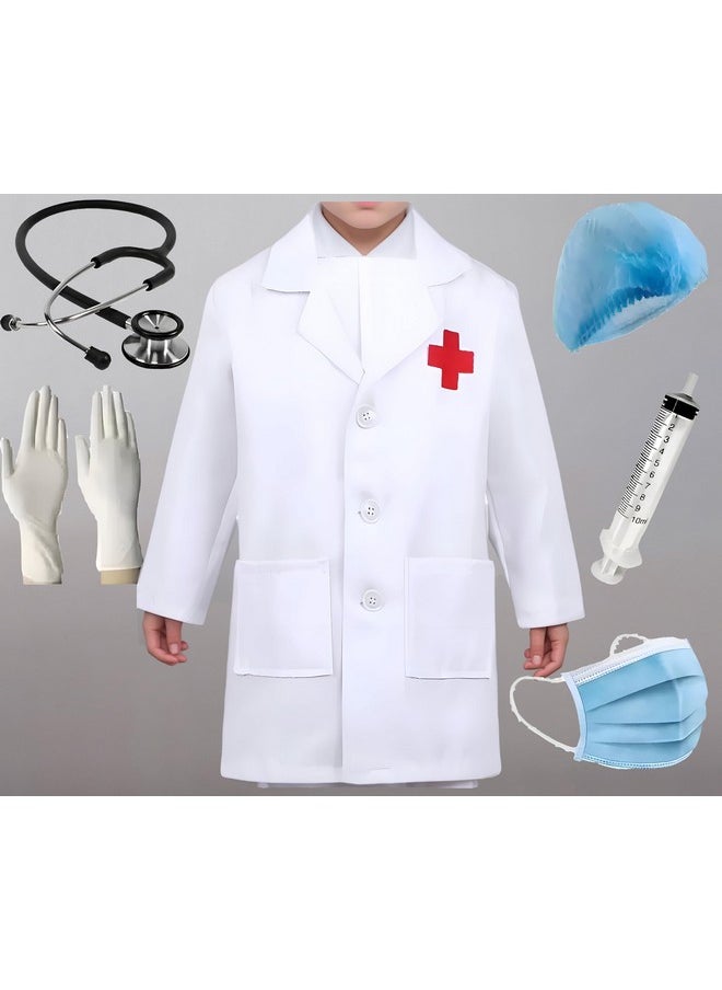 Fancy Steps Doctor coat dress for boys and Girls with Mask, Stethoscope, Gloves, cape and Syringe for Fancy dress competition community helper costume (11-12 Years)