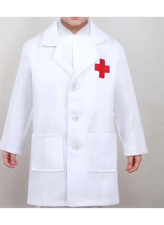 Fancy Steps Doctor coat dress for boys and Girls with Mask, Stethoscope, Gloves, cape and Syringe for Fancy dress competition community helper costume (7-8 Years)