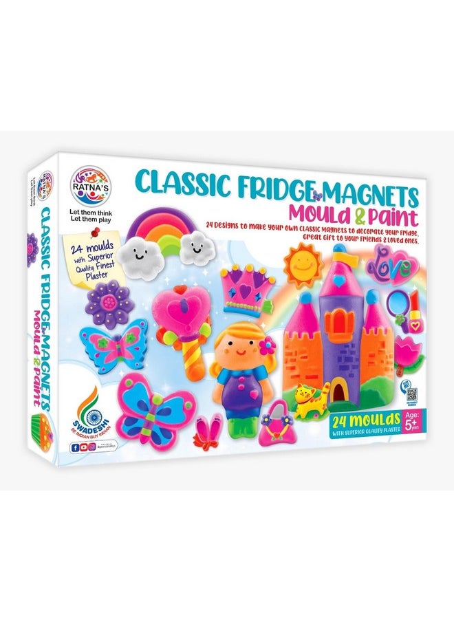 Ratna's Classic Fridge Magnets Mould & Paint Senior DIY Kit - Create 24 Adorable Plaster Fridge Magnets & Badges - Fun Craft Activity for Kids & Adults
