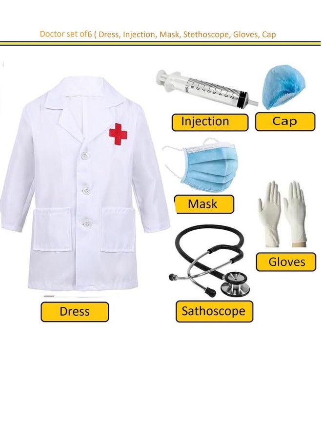 Fancy Steps Doctor coat dress for boys and Girls with Mask, Stethoscope, Gloves, cape and Syringe for Fancy dress competition community helper costume (3-4 Years)
