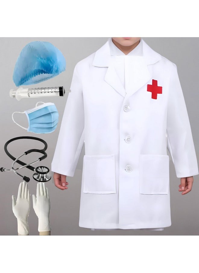 Fancy Steps Doctor coat dress for boys and Girls with Mask, Stethoscope, Gloves, cape and Syringe for Fancy dress competition community helper costume (3-4 Years)