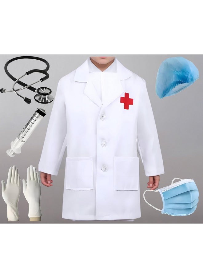Fancy Steps Doctor coat dress for boys and Girls with Mask, Stethoscope, Gloves, cape and Syringe for Fancy dress competition community helper costume (11-12 Years)