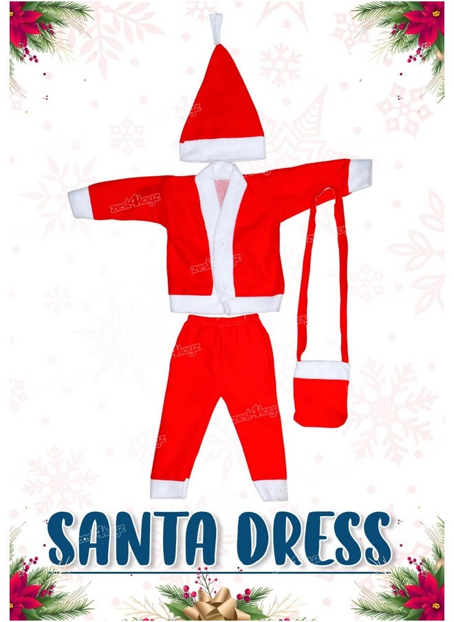 Zest 4 Toyz Synthetic Woven Santa Claus Dress For Kids Christmas Costume Dress With Jacket Pant Cap And Pouch Santa Dress For Boys And Girls - Age 6 To 12 Months Old Toddlers, Red