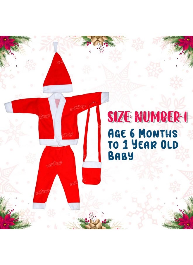 Zest 4 Toyz Synthetic Woven Santa Claus Dress For Kids Christmas Costume Dress With Jacket Pant Cap And Pouch Santa Dress For Boys And Girls - Age 6 To 12 Months Old Toddlers, Red