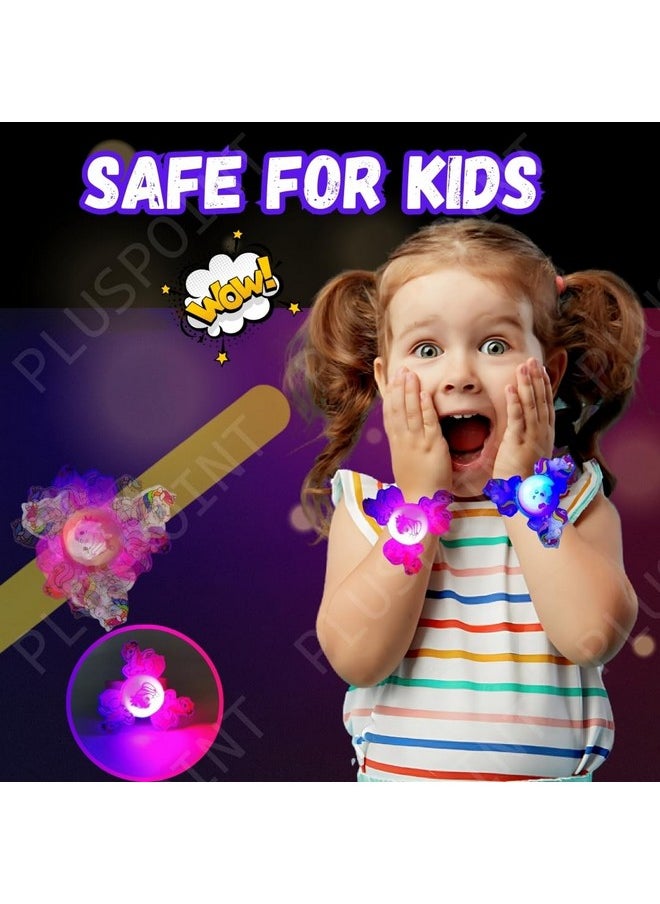PLUSPOINT Unicorn Wrist Band for Girls 2 pack yellow and pink Slap Band Cute Cartoon Bracelet Wrist Band with LED Light Up, Great Birthday Gift Toys for Kids Return Gift for Kids
