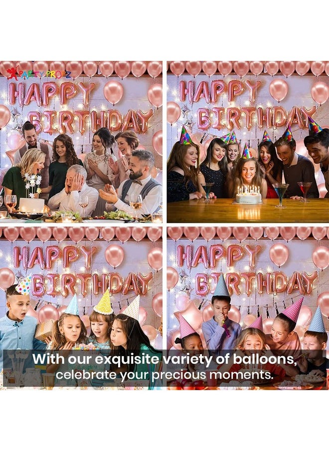 Party Propz Rose Gold Birthday Decoration Kit - Big 25 Pcs, Birthday Decorations Items For Women | Happy Birthday Banner (cardstock) | Heart Shape Foil Balloons And Led Fairy Light Set For Girls Party