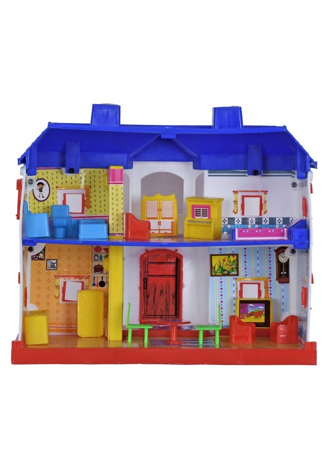 BabyGo Small Doll House Set for Both Girls and Boys Kids, with Complete Furniture Household Set, 100% Non-Toxic BPA Free Plastic , Funny House Play Set 24 pcs (Multicolor)
