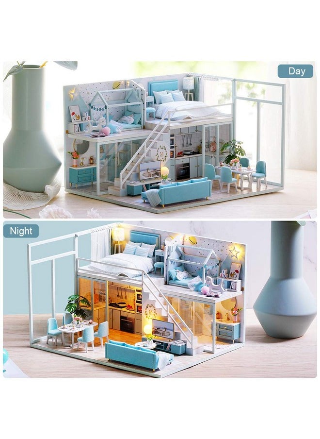 Fsolis DIY Dollhouse Miniature Kit with Furniture, 3D Wooden Miniature House with Dust Cover and Music Movement, Miniature Dolls House kit (L28)