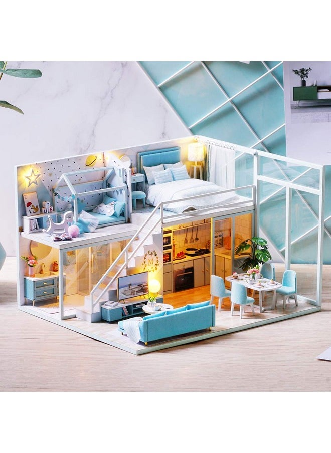 Fsolis DIY Dollhouse Miniature Kit with Furniture, 3D Wooden Miniature House with Dust Cover and Music Movement, Miniature Dolls House kit (L28)