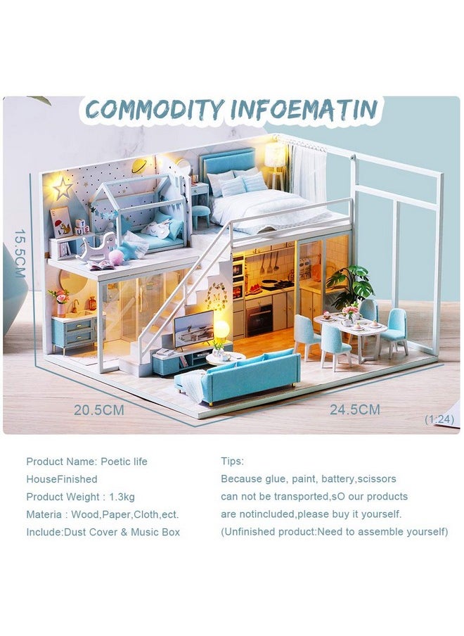 Fsolis DIY Dollhouse Miniature Kit with Furniture, 3D Wooden Miniature House with Dust Cover and Music Movement, Miniature Dolls House kit (L28)