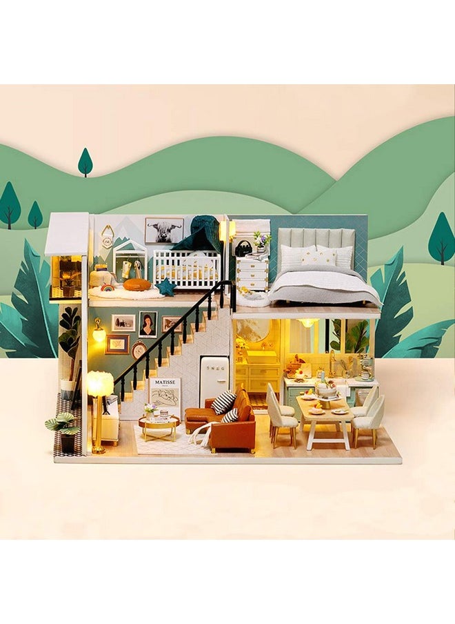 Fsolis DIY Dollhouse Miniature Kit with Furniture, 3D Wooden Miniature House with Dust Cover and Music Movement, Miniature Dolls House kit (L31)