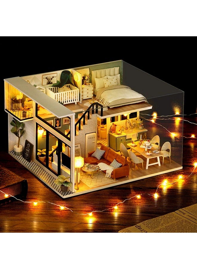 Fsolis DIY Dollhouse Miniature Kit with Furniture, 3D Wooden Miniature House with Dust Cover and Music Movement, Miniature Dolls House kit (L31)