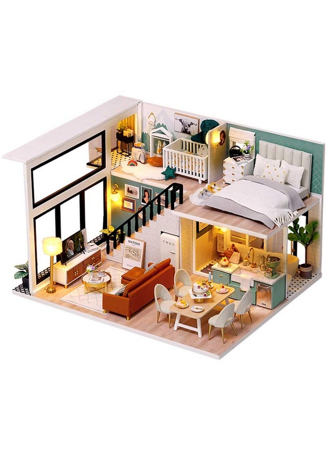 Fsolis DIY Dollhouse Miniature Kit with Furniture, 3D Wooden Miniature House with Dust Cover and Music Movement, Miniature Dolls House kit (L31)
