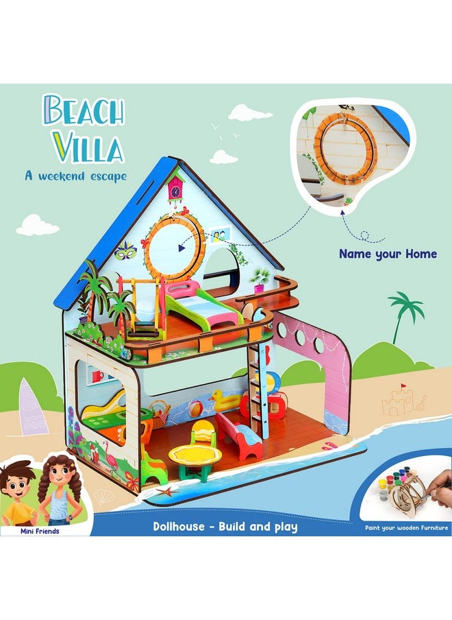 Webby Beachvilla The Weekend Escape All Side Play Doll House for Girls & Boys DIY Paint Wooden Doll House Toy with Furniture for Kids (0 pieces)