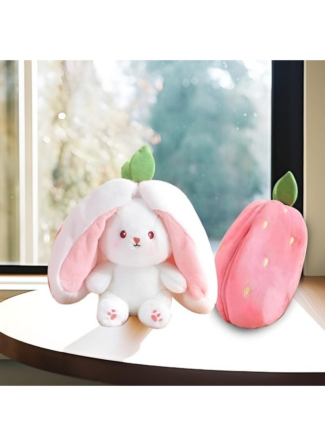 The Future Reversible Carrot Strawberry Bunny Plush Toy - Cute & Versatile Stuffed Animal with Zipper - Soft Rabbit Toy, Pillow & Decorative Gift for Kids and Adults