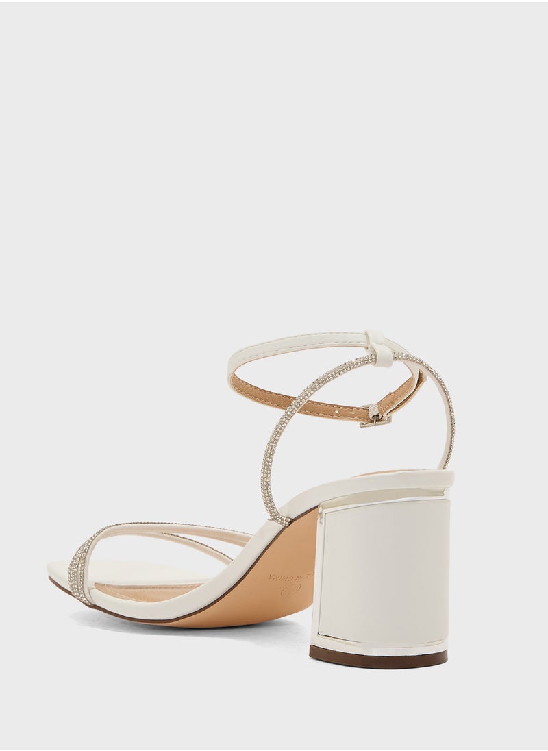 Ankle Strap Diamante Strap Block Heel Sandal