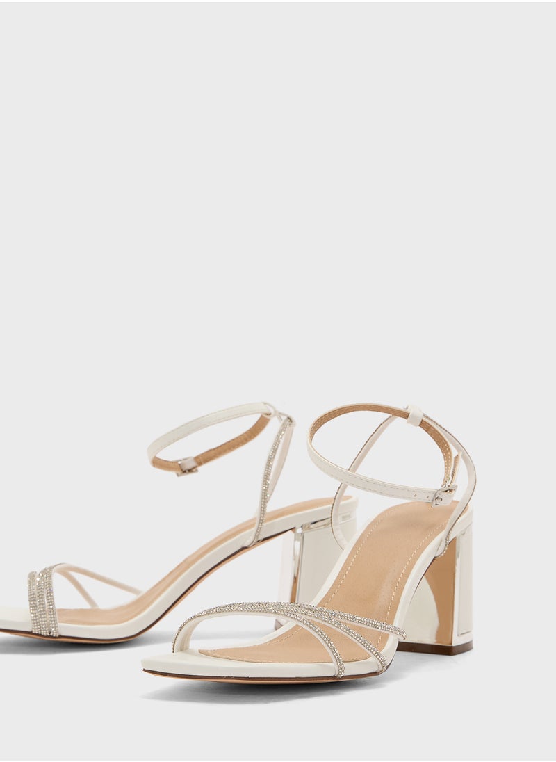 Ankle Strap Diamante Strap Block Heel Sandal