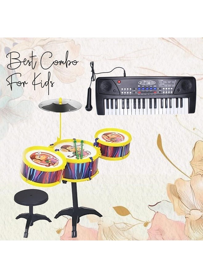 AASA Combo Pack of Portable Drum Set and 37 Keys Multifunctional Piano Keyboard Set Musical Toy for Kids Boys and Girls Birthday Gift Item-Pack of 1