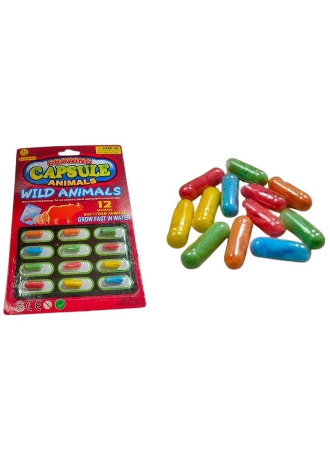 Water Grow Foam Magic Capsules Toys - 2 Theme Packs (Each 12 + 12 Capsules) (Dinosaurs & Wild Animals) (Multicolor).