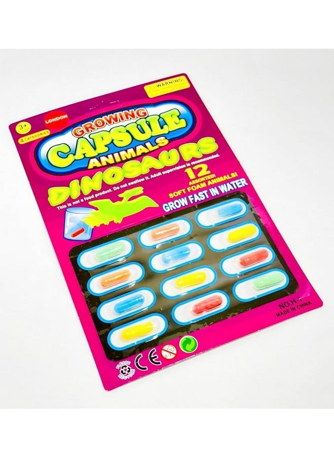 Water Grow Foam Magic Capsules Toys - 2 Theme Packs (Each 12 + 12 Capsules) (Dinosaurs & Wild Animals) (Multicolor).