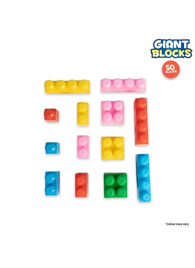 RATNA'S Giant Blocks Big Building Bag with Big Building Blocks, Building Toys for Toddlers (50 Pieces) - Blue Bag