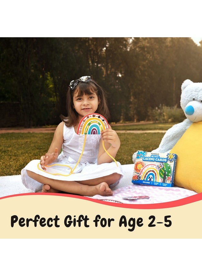 WONDRBOX Lacing Activity for Kids | Includes 8 Big Cardboard Cutouts and 2 Laces | Montessori Educational Toys Gifts for Kids Age 2 3 4 -Multi Color (Nature Lacing)