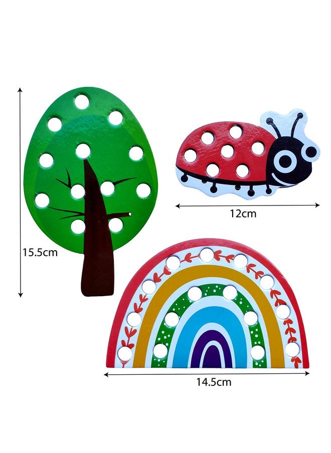 WONDRBOX Lacing Activity for Kids | Includes 8 Big Cardboard Cutouts and 2 Laces | Montessori Educational Toys Gifts for Kids Age 2 3 4 -Multi Color (Nature Lacing)