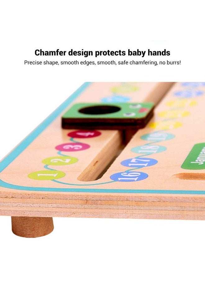 Toyshine Time and Seasons Game Educational Wooden Clock Toy Calendar Board for 3 Year Olds and Up, Frog Green