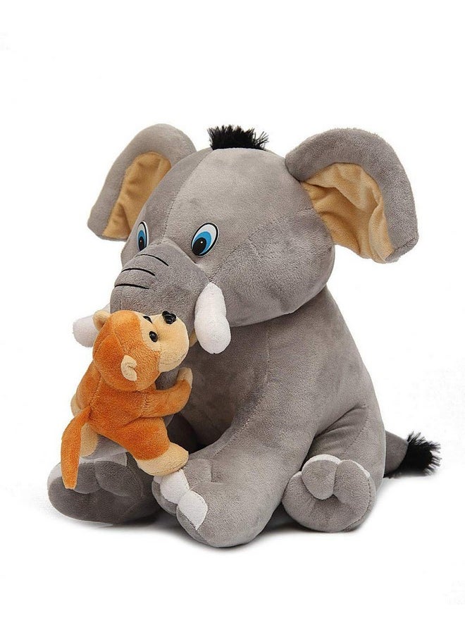CLICK4DEAL Soft Toys Long Soft Lovable hugable Cute Giant Life Size Animal Toy (ELEPAHNT with Monkey, Grey)