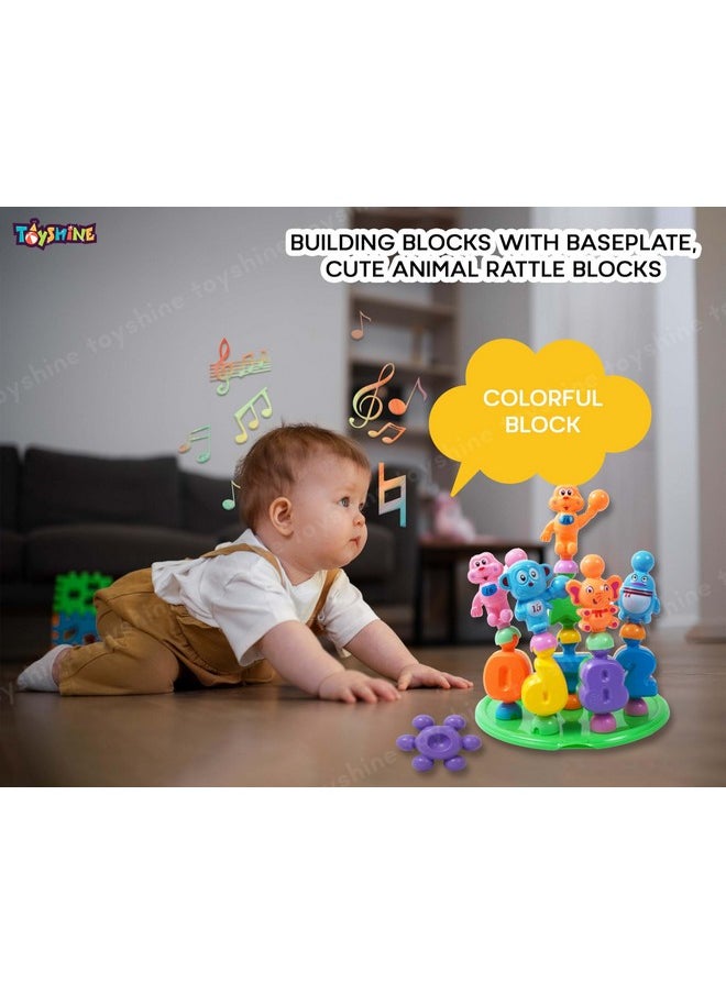 Toyshine 28 pc DIY Alphabet Learning Blocks with Baseplate and Cartoon Figures Early Education Toy for Kids