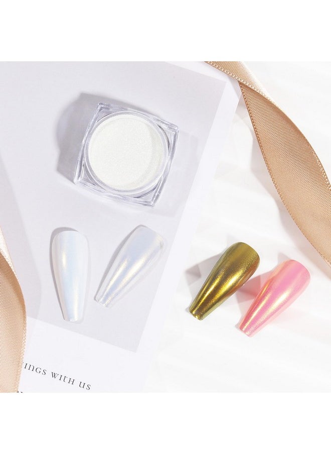 Artdone 2 Jars Chrome Nail Powder White Pearl and Gold Pearl,Iridescent Aurora Powder Metallic Mirror Effect Pigment Pearlescent Mermaid Pigment Pearl Glitter Dust Kit (White and Gold)