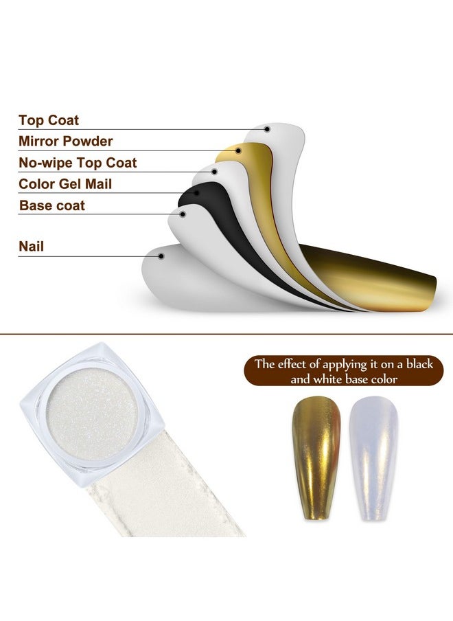 Artdone 2 Jars Chrome Nail Powder White Pearl and Gold Pearl,Iridescent Aurora Powder Metallic Mirror Effect Pigment Pearlescent Mermaid Pigment Pearl Glitter Dust Kit (White and Gold)