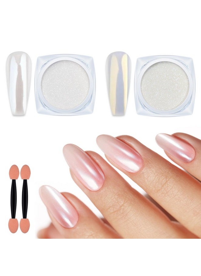 Artdone 2 Jars Chrome Nail Powder White Pearl and Gold Pearl,Iridescent Aurora Powder Metallic Mirror Effect Pigment Pearlescent Mermaid Pigment Pearl Glitter Dust Kit (White and Gold)