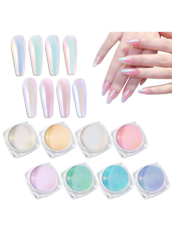 Laza Mermaid Pearl Chrome Nail Powder, 8 Colors Metallic Mirror Effect Pigment, Iridescent Aurora Nail Glitter Dust Kit for Gel Nail Art Decoration, Resin Craft, Gifts - Sweet Candy