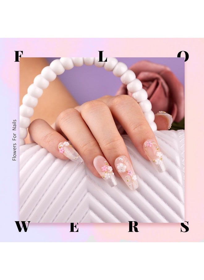 3D Flowers Manicure Gems with Nail Rhinestone Glue Gel, Colorful Acrylic Flower Nail Charms with Caviar Beads, Rhinestones for Nails and Gem Glue for Nails (UV/LED Needed) with Pickup & Dotting Tools