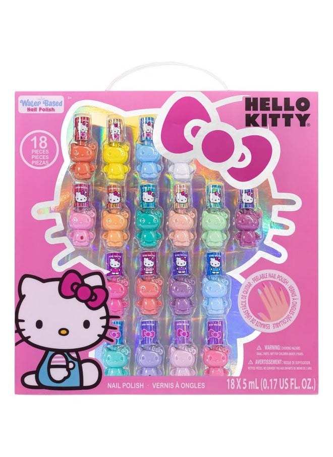 Hello Kitty Non-Toxic Peel-Off Water-Based Safe Quick Dry Nail Polish Set for Girl Kids Ages 3+, Perfect for Birthday Gift Parties, Sleepovers & Makeovers, 18 Pcs