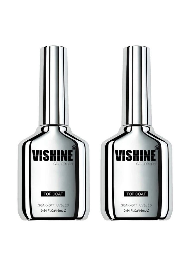 Vishine New Technology Protective Ultra Glossy 2Pcs of 16ml No Wipe Top Coat for Chip Free Long Lasting Soak Off Gel Nail Polish, 0.54 oz