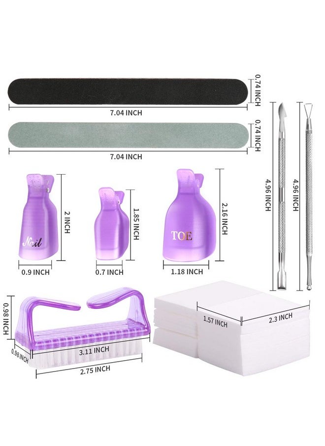 Teenitor Gel Nail Polish Remover Tools Kit, Nail Clips For Polish Removal, Nail Remover Pads Cuticle Peeler Nail File Buffer Nail Brushes, Nail Soak Off Clips For Hands and Toes Purple