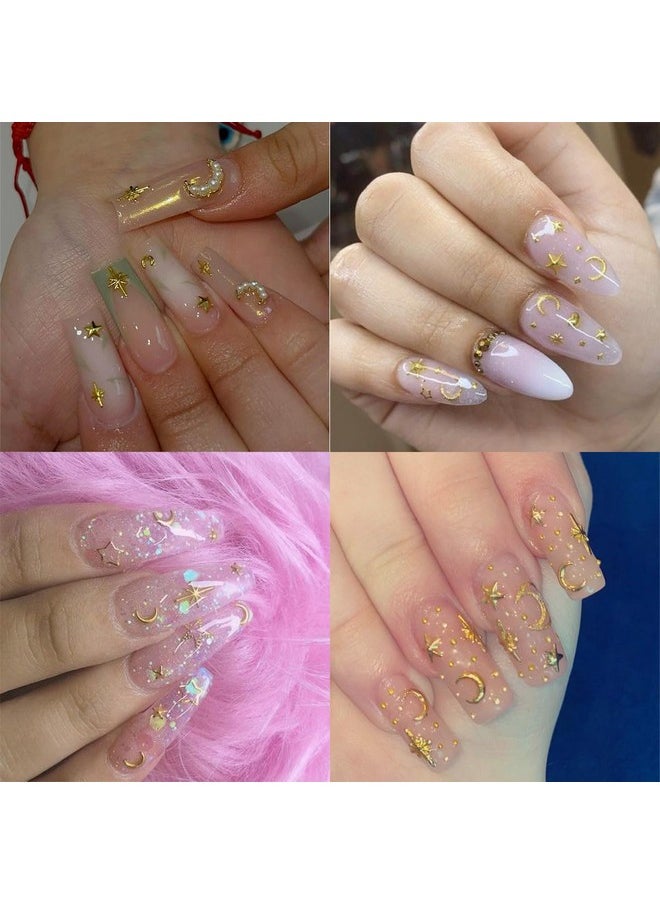 400Pcs Star Nail Charms for Nails Art 3D Gold Silver Star Nail Charms Metallic Studs Rhinestones Star Nail Jewelry Decorations Manicure Kit Nails Art Supplies Accessories for Women Girls Acrylic Nails