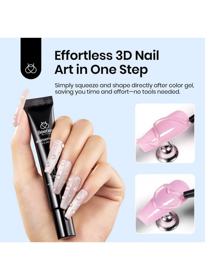 Beetles Sculpting Gel 3D Gel Nail Art Design - 3 in 1 Clear No Wipe Gel Nail Polish Rhinestone Nail Art Glue for Nail Art Gems Diamond Jewelry Nails Art Manicure Valentine's Day Gifts for Her