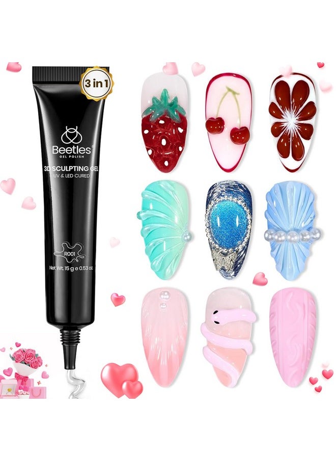 Beetles Sculpting Gel 3D Gel Nail Art Design - 3 in 1 Clear No Wipe Gel Nail Polish Rhinestone Nail Art Glue for Nail Art Gems Diamond Jewelry Nails Art Manicure Valentine's Day Gifts for Her
