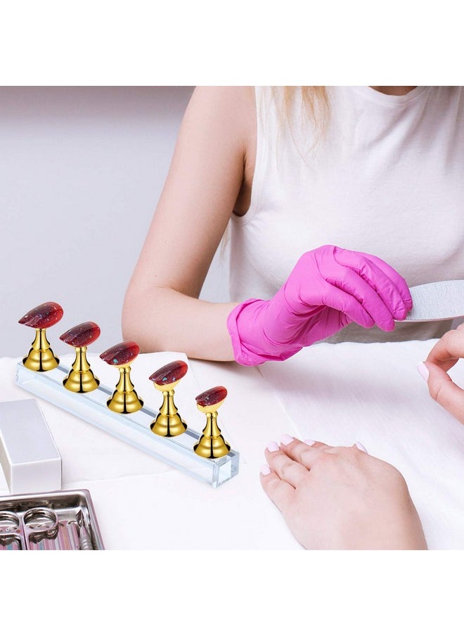 2 Sets Acrylic Nail Display Stand Nail Tip Practice Stand Magnetic Nail Practice Holder Fingernail DIY Nail Art Stand for False Nail Tip Manicure Tool (Gold and Silver)