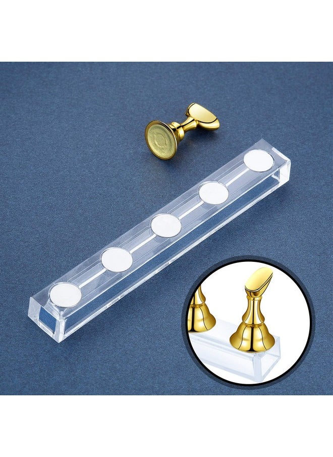 2 Sets Acrylic Nail Display Stand Nail Tip Practice Stand Magnetic Nail Practice Holder Fingernail DIY Nail Art Stand for False Nail Tip Manicure Tool (Gold and Silver)