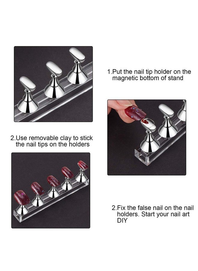 2 Sets Acrylic Nail Display Stand Nail Tip Practice Stand Magnetic Nail Practice Holder Fingernail DIY Nail Art Stand for False Nail Tip Manicure Tool (Gold and Silver)