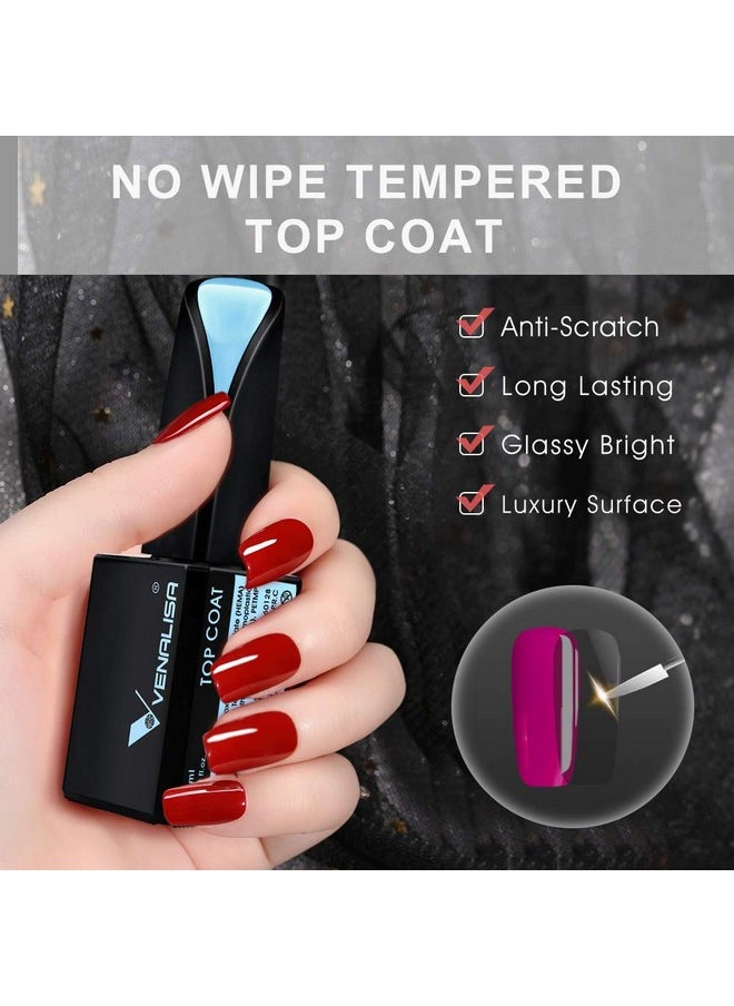 VENALISA 15ML No Wipe Tempered Top Coat - Scratch Resistant High Gloss Soak Off Gel Nail Polish Finish Long Lasting Set Gel Nail Kit