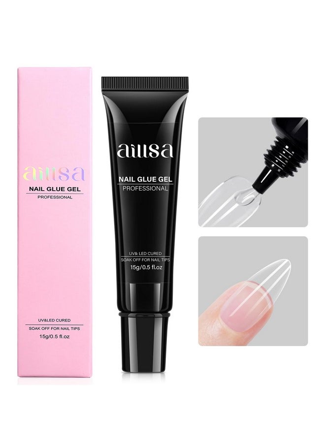 AILLSA Gel Nail Glue for Nail Tips, Solid Super Strong Soft Gel Glue 15g Professional Fake Nail Glue Gel, Acrylic Nail Glue U V Lamp Curing Needed - Long Lasting 30 Days+